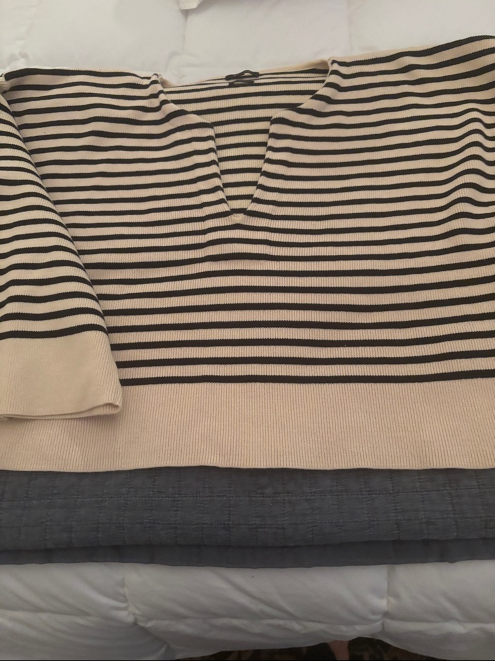 Massimo Dutti Cream and Black Striped Sweater